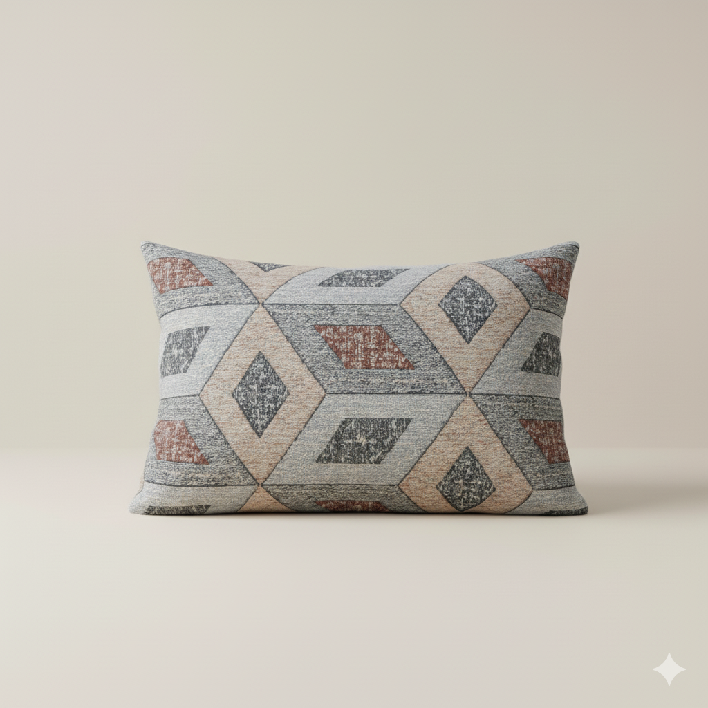 210 TC Cotton Double Bedsheet with 2 Pillow Covers – Brown & Beige Geometric Diamond Pattern (108 x 108 Inches)
