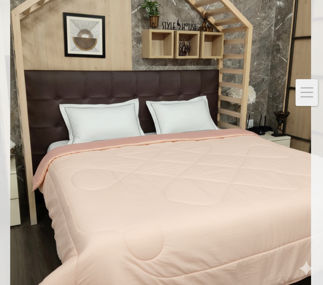 Premium Glace Cotton King Size Floral Comforter with Microfiber Filling & Lace Border – Peach Blush