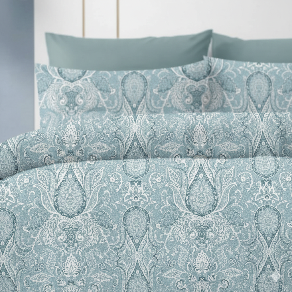 Premium Grey & White Paisley Print Cotton Bedsheet – 210 TC, King Size (108x108 inches)