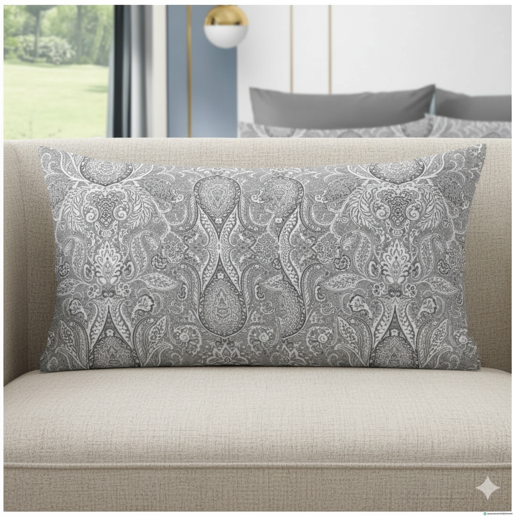 Premium Grey & White Paisley Print Cotton Bedsheet – 210 TC, King Size (108x108 inches)