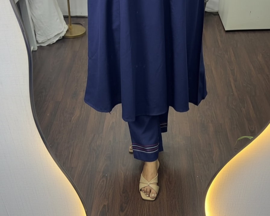 Teal Blue Embroidered Cotton Kurta Set with Pants