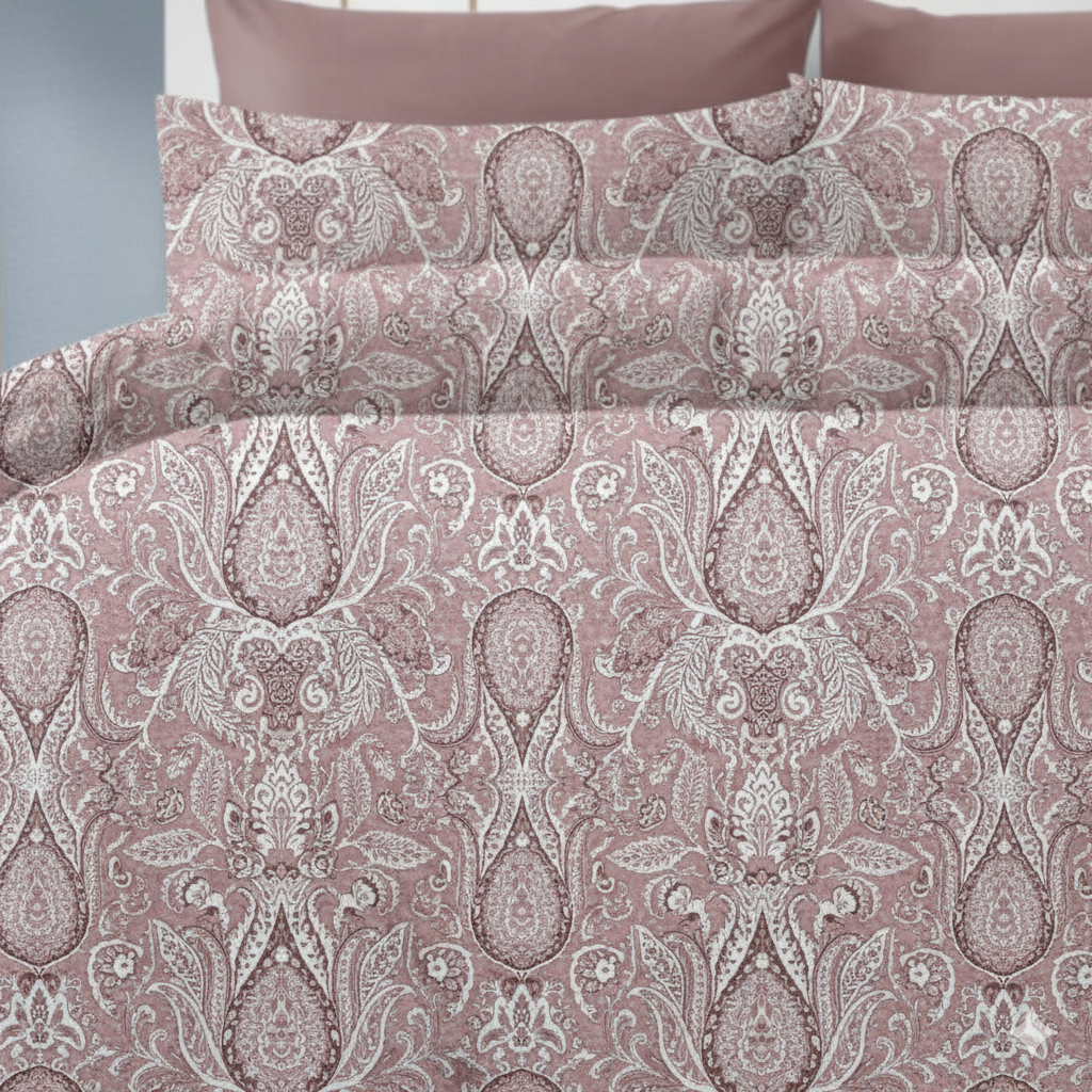 Premium Grey & White Paisley Print Cotton Bedsheet – 210 TC, King Size (108x108 inches)