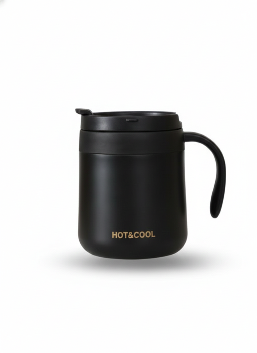 Stainless Steel Thermos Mug with Handle – 380 ml | Flip Lid Coffee Mug | Hot & Cold for 8 Hours