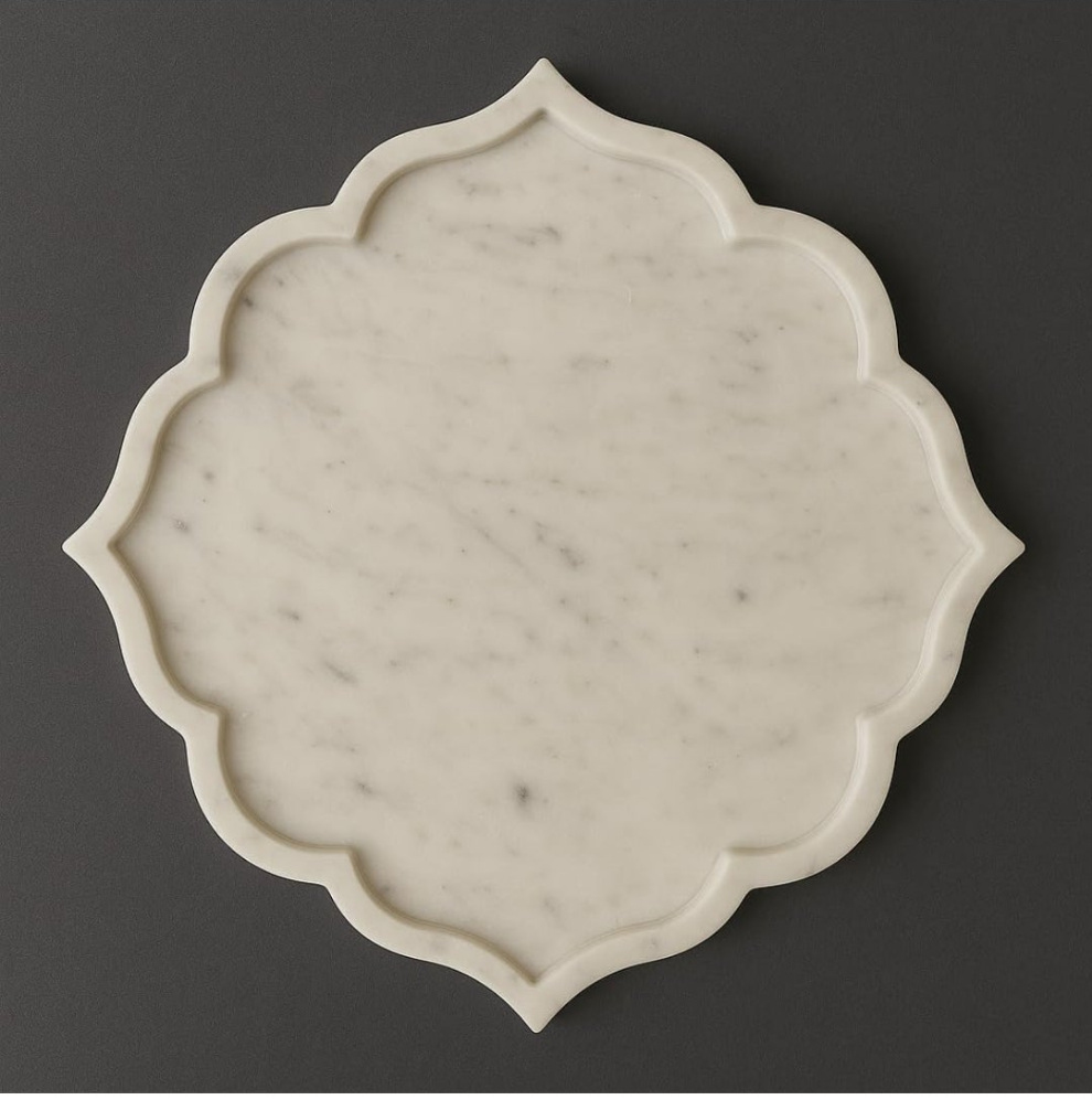 Arti Thali, Pooja Thali, White Marble, Pooja Thali for Diwali, Karwa Chauth, Aarti Plate, Pooja Plate, Brass