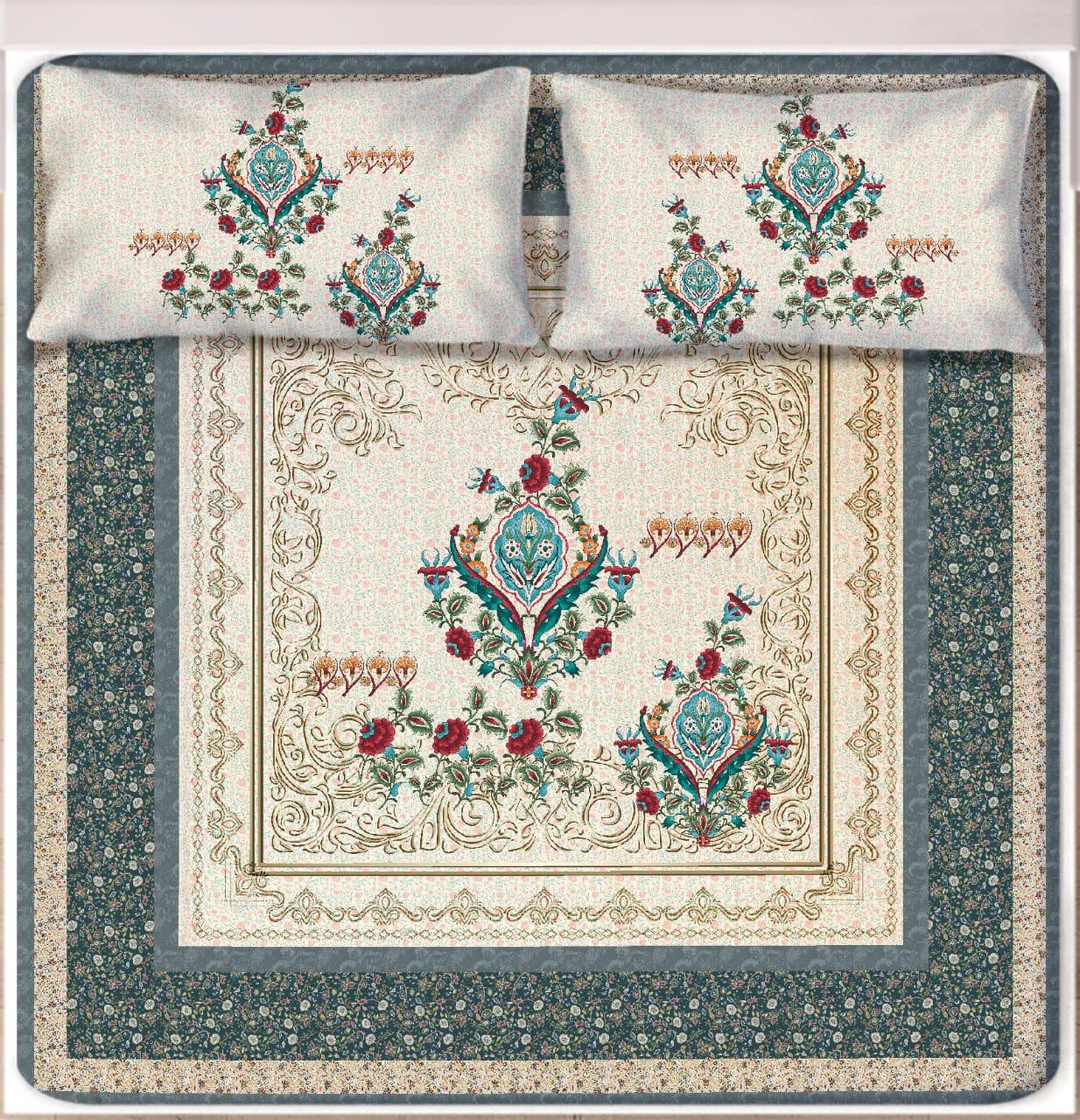 Digital Printed Satin Cotton Bedsheet – Heritage Floral Medallion