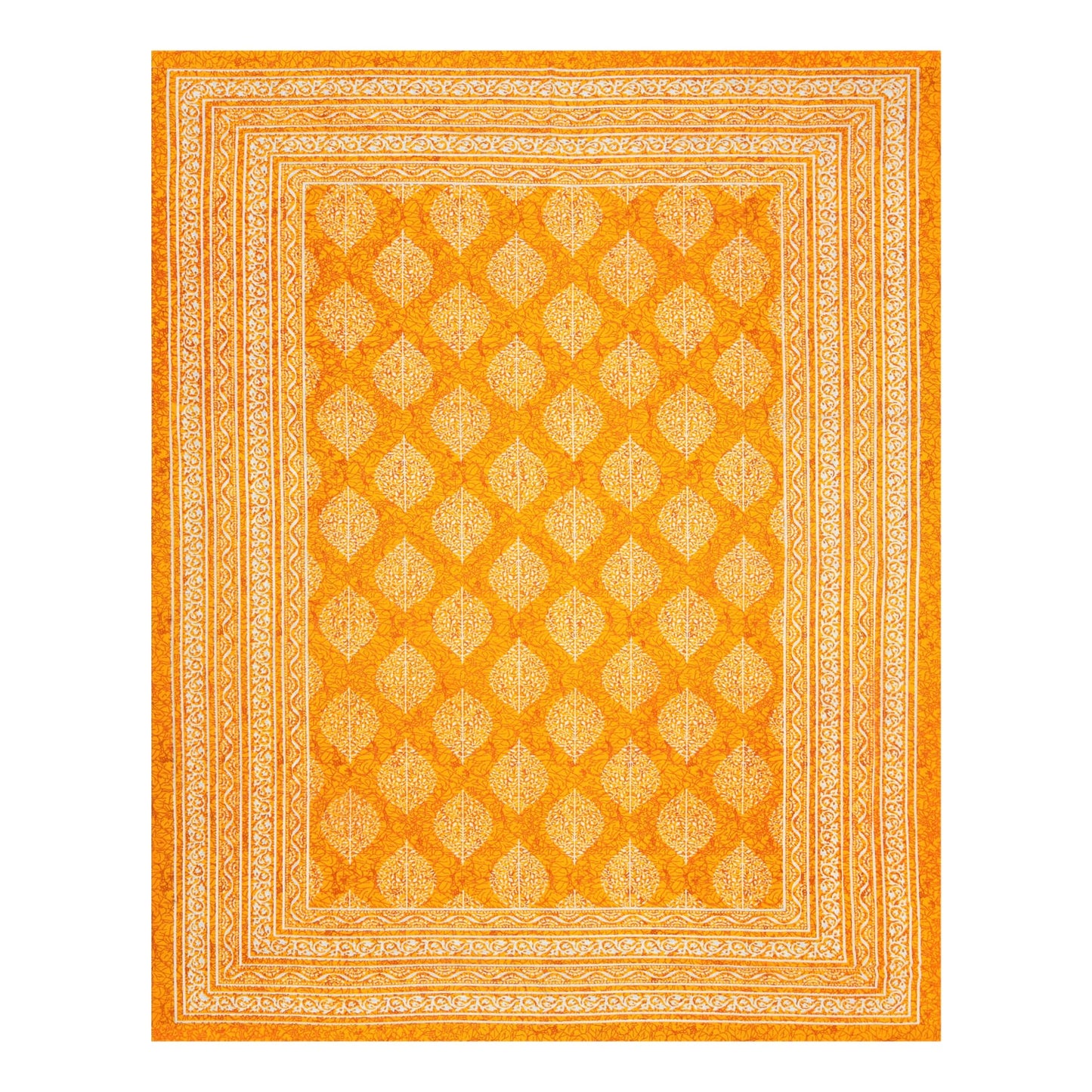Single Cot Cotton Bedsheet – 150 TC, Traditional Print, Orange with Pillow Cover