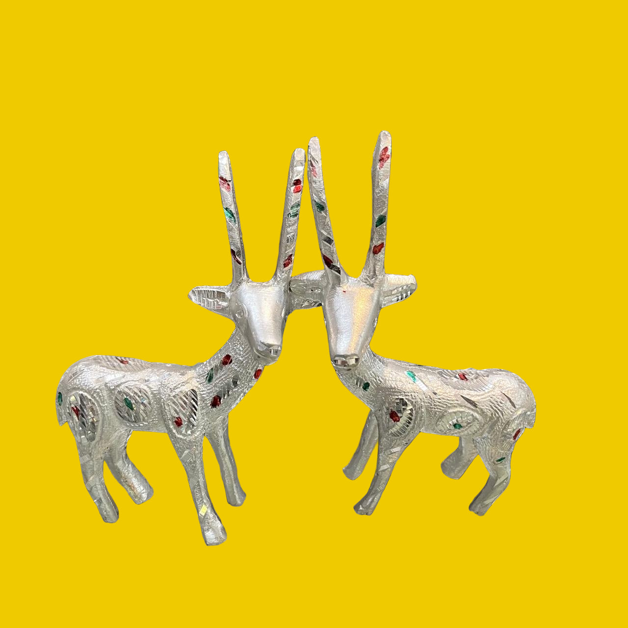 Unbreakable Silver Look Deer Pair Showpiece