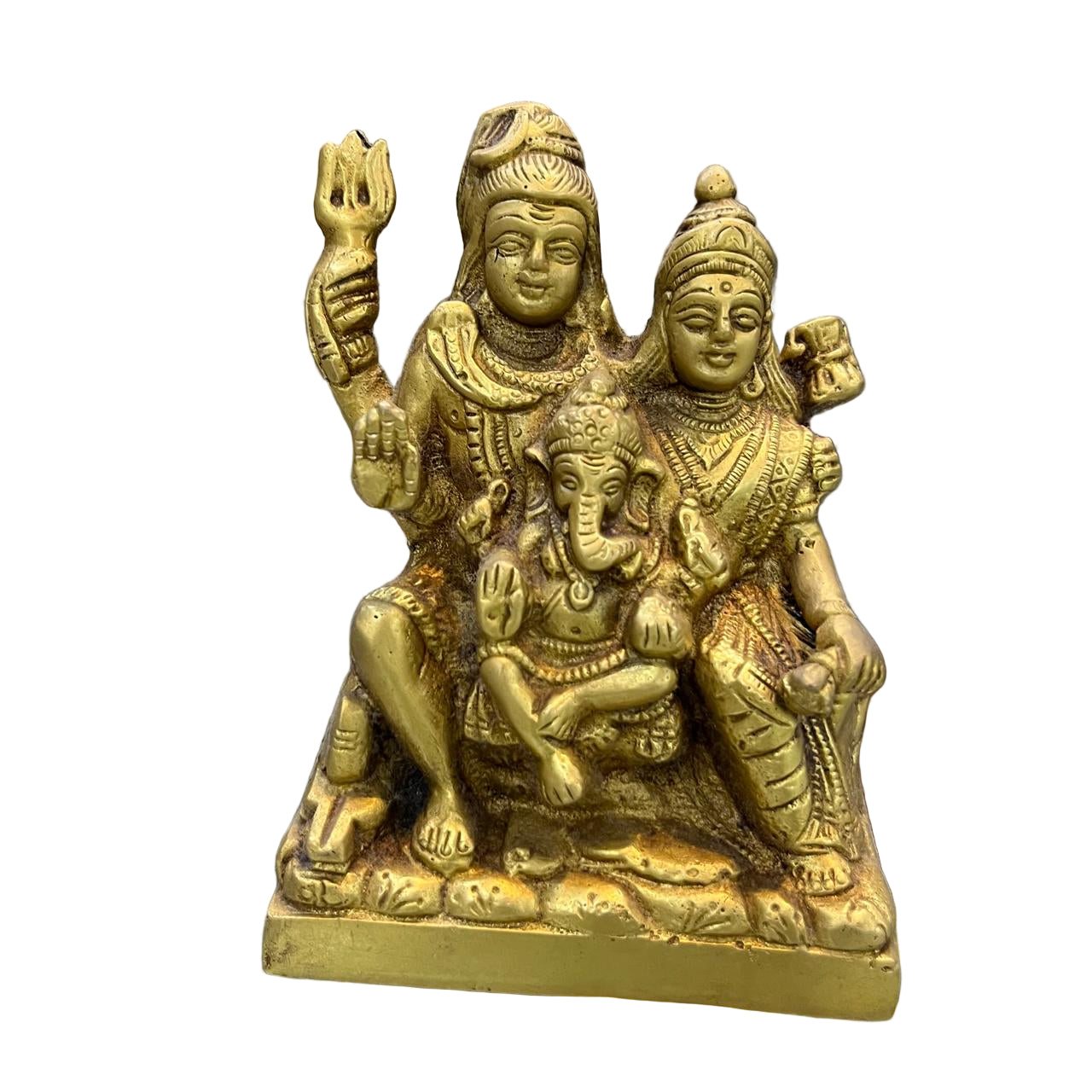 Handcrafted Brass Idol of Lord Shiva, Goddess Parvati & Lord Ganesha – Divine Family Statue