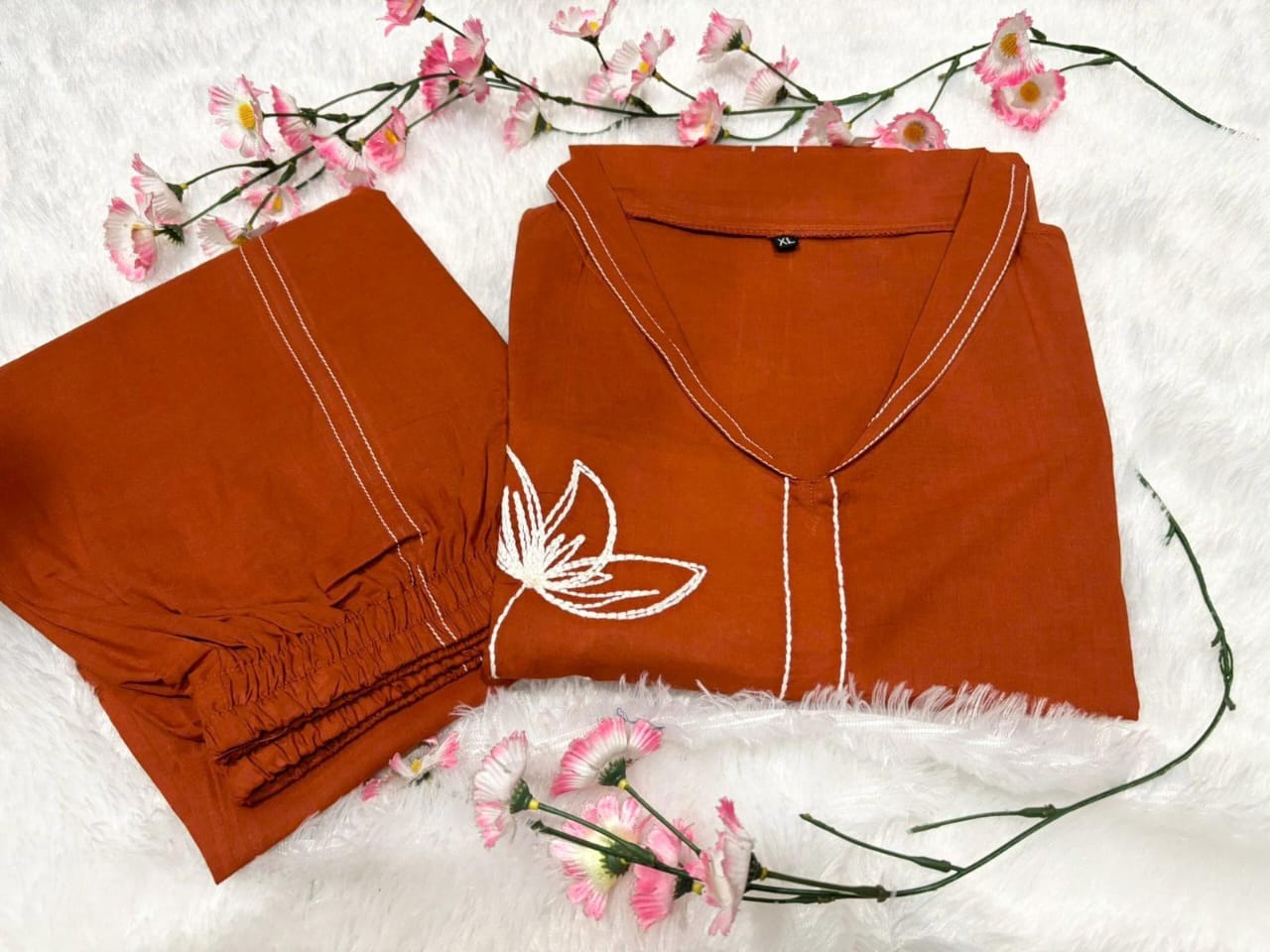 Magenta Pink Cotton Embroidered Co-Ord Set