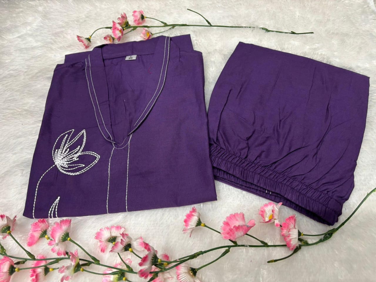 Magenta Pink Cotton Embroidered Co-Ord Set