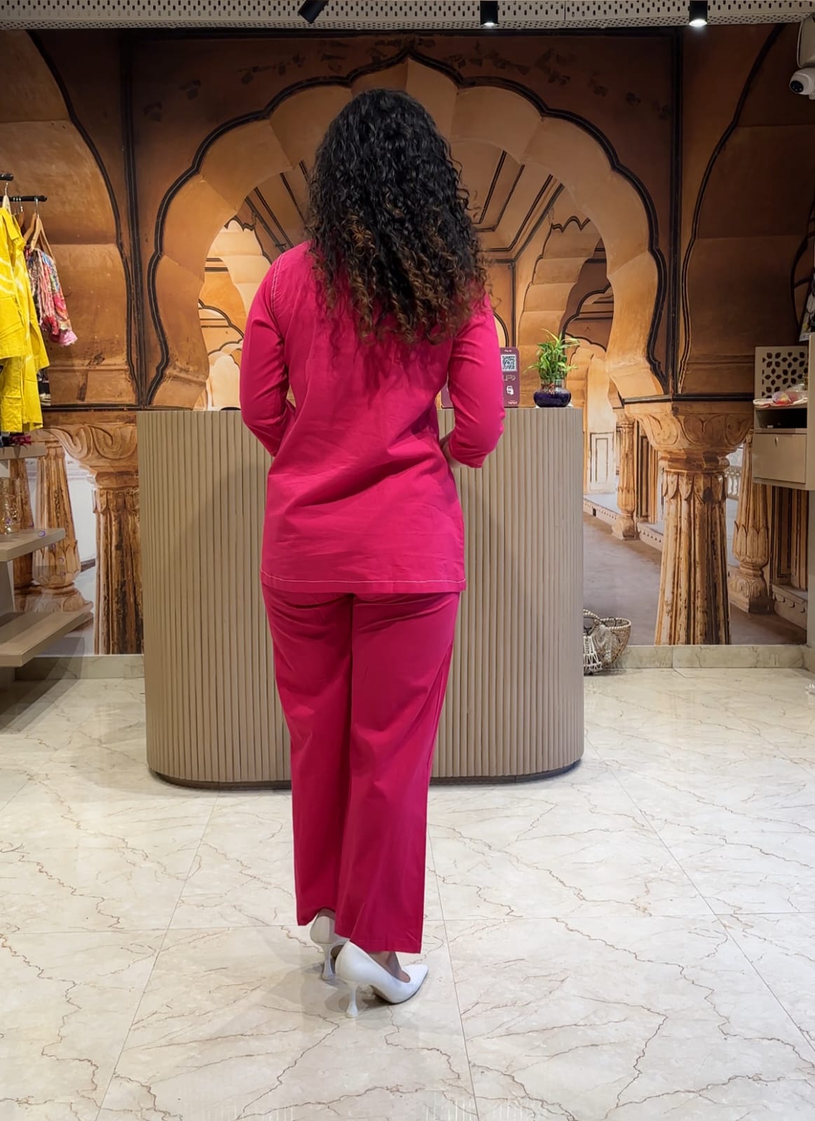 Magenta Pink Cotton Embroidered Co-Ord Set