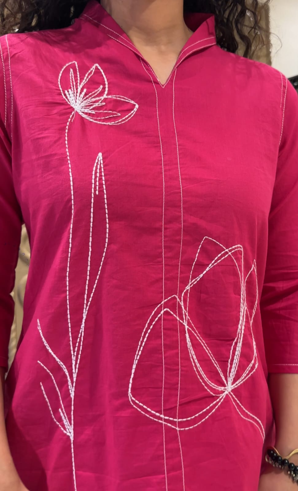 Magenta Pink Cotton Embroidered Co-Ord Set