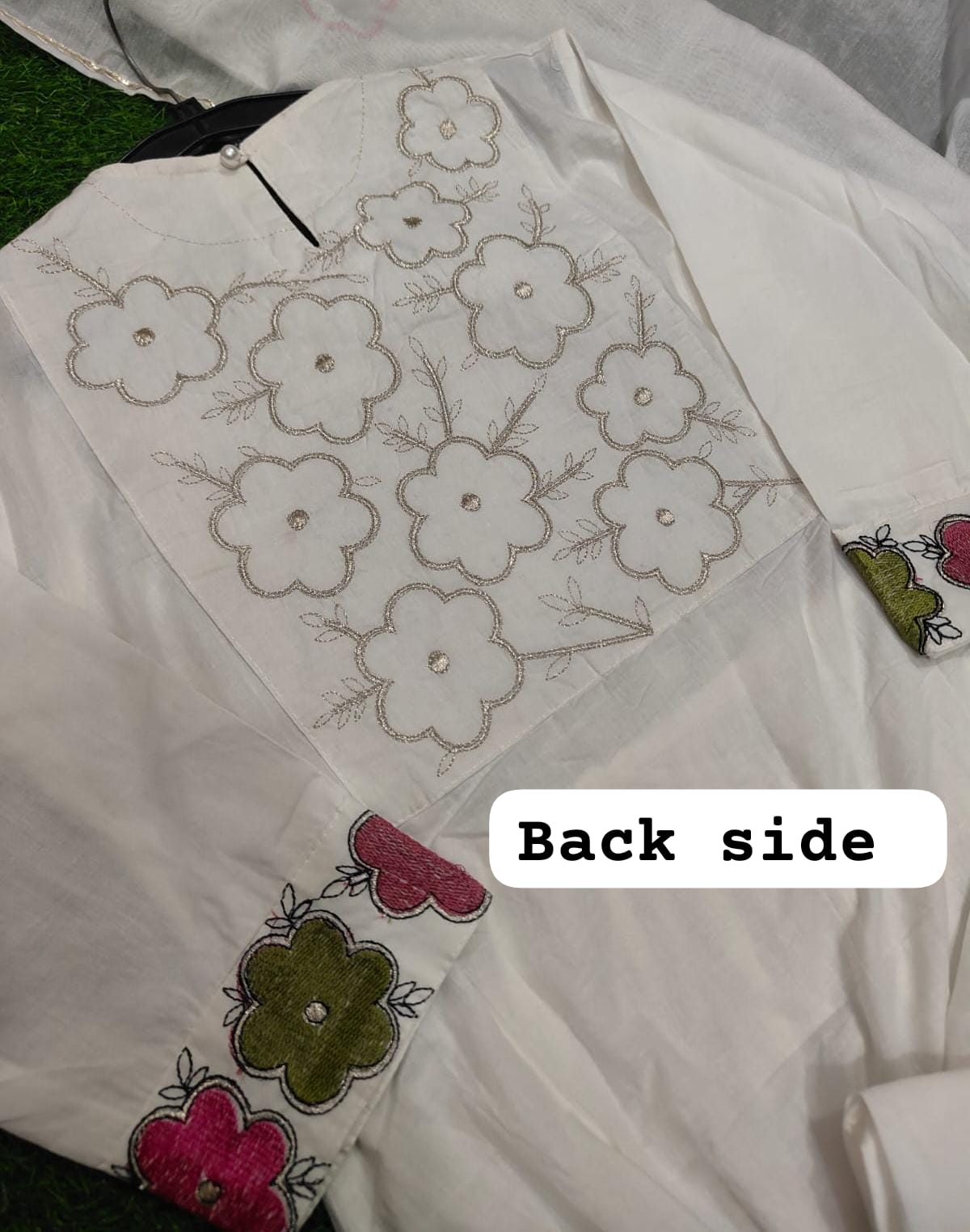 Elegant White Cotton Kurta Set with Floral Embroidery with Chanderi Dupatta