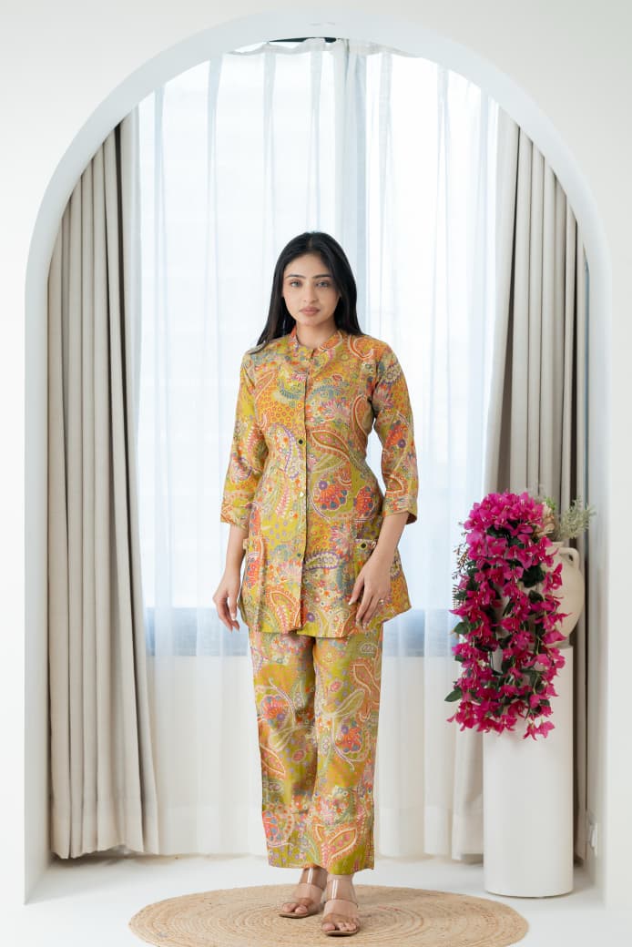 Premium Pure Viscose Vetican Worked A-Line Top with Palazzo Co-Ord Set
