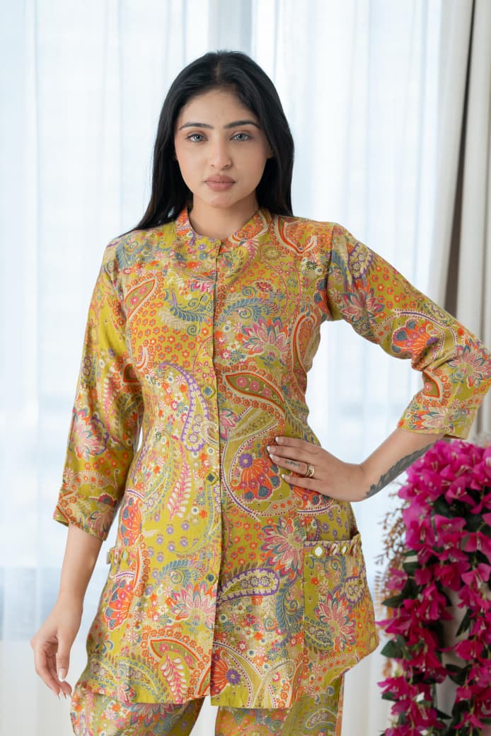 Premium Pure Viscose Vetican Worked A-Line Top with Palazzo Co-Ord Set