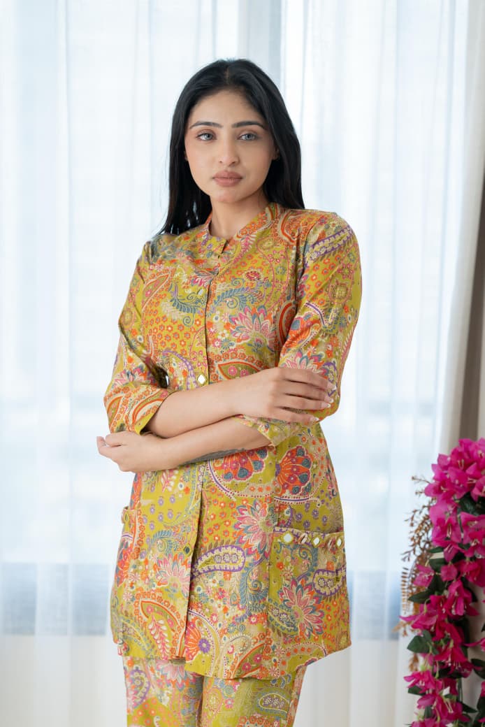 Premium Pure Viscose Vetican Worked A-Line Top with Palazzo Co-Ord Set
