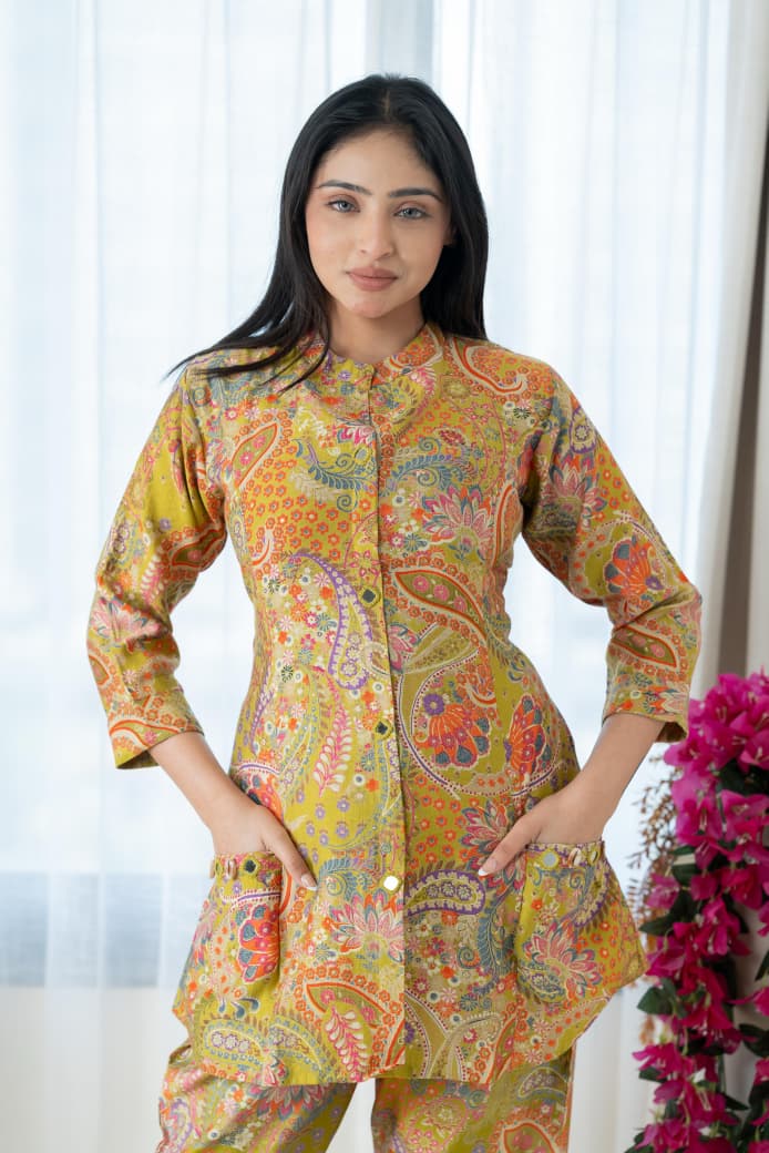 Premium Pure Viscose Vetican Worked A-Line Top with Palazzo Co-Ord Set