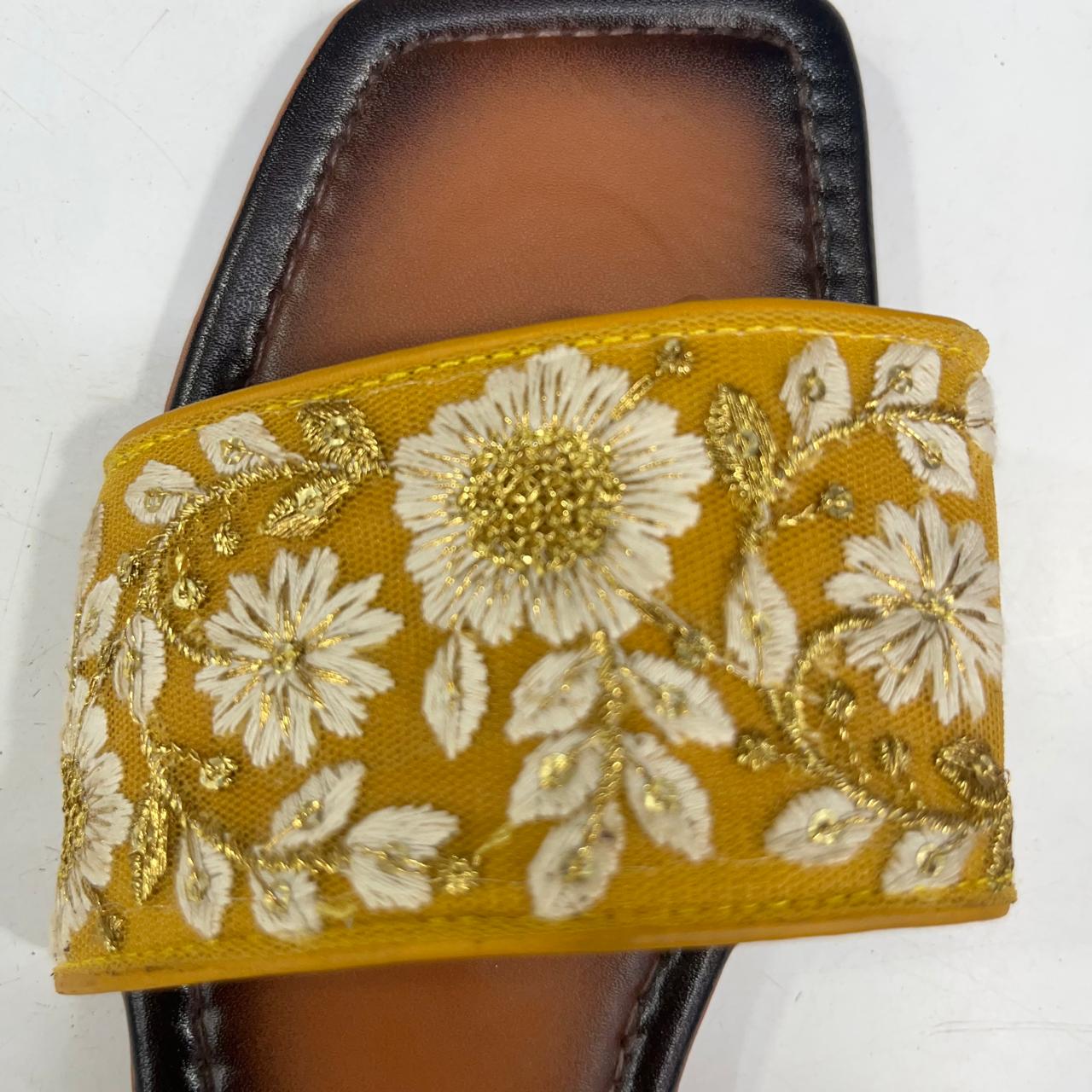Embroidered Mustard Yellow Ethnic Slip-On Flats