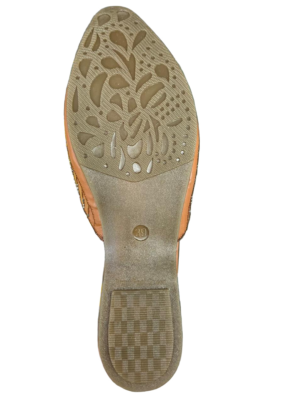 "Women's Embroidered Tan Jutti Slip-On Flats with Crystal Detailing"
