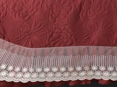 5-Piece Luxury Glace Cotton Bedcover Set with Frill & Lace – Includes Bedcover, Pillow Covers & Cushions (Maroon)