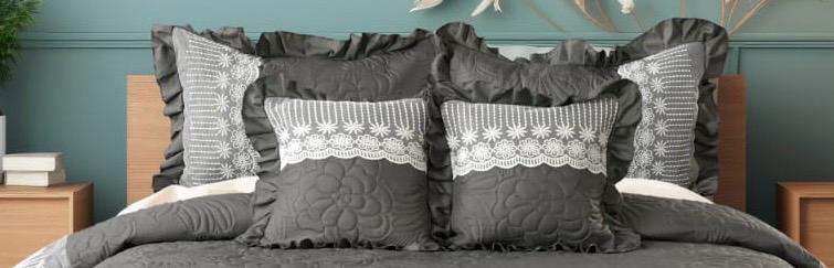 5-Piece Luxury Glace Cotton Bedcover Set with Frill & Lace – Includes Bedcover, Pillow Covers & Cushions (Maroon)