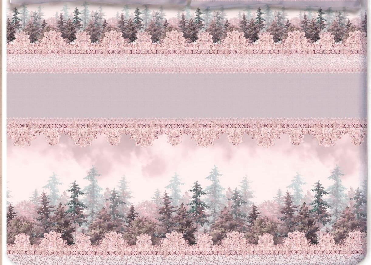 Digital Print Satin Cotton Bedsheet – Blush Forest Serenity