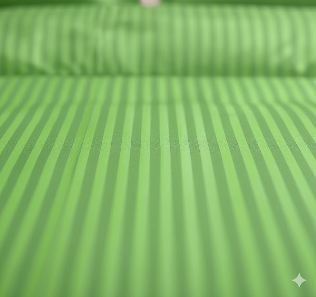 Parrot Green Glace Cotton Striped Bedsheet Set – 144 GSM with Pillow Covers