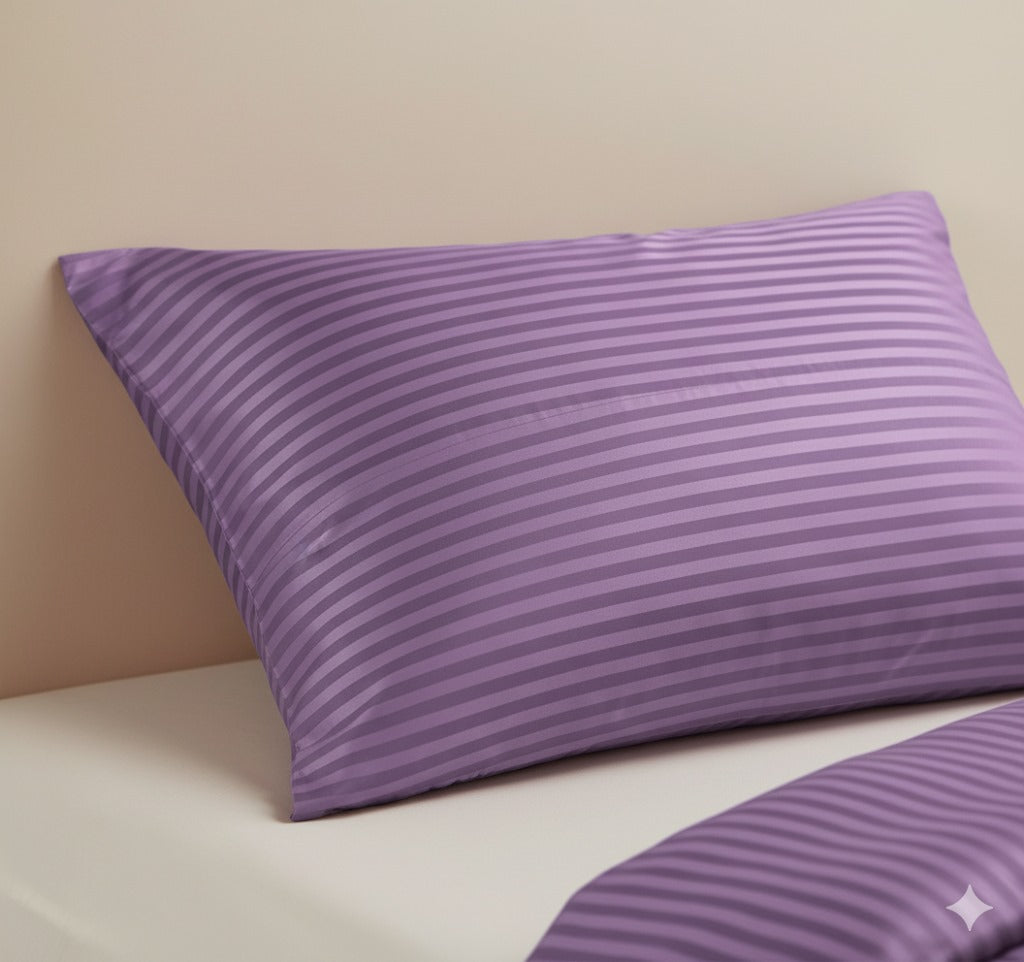 Lavender Glace Cotton Striped Bedsheet Set – 144 GSM with Pillow Covers