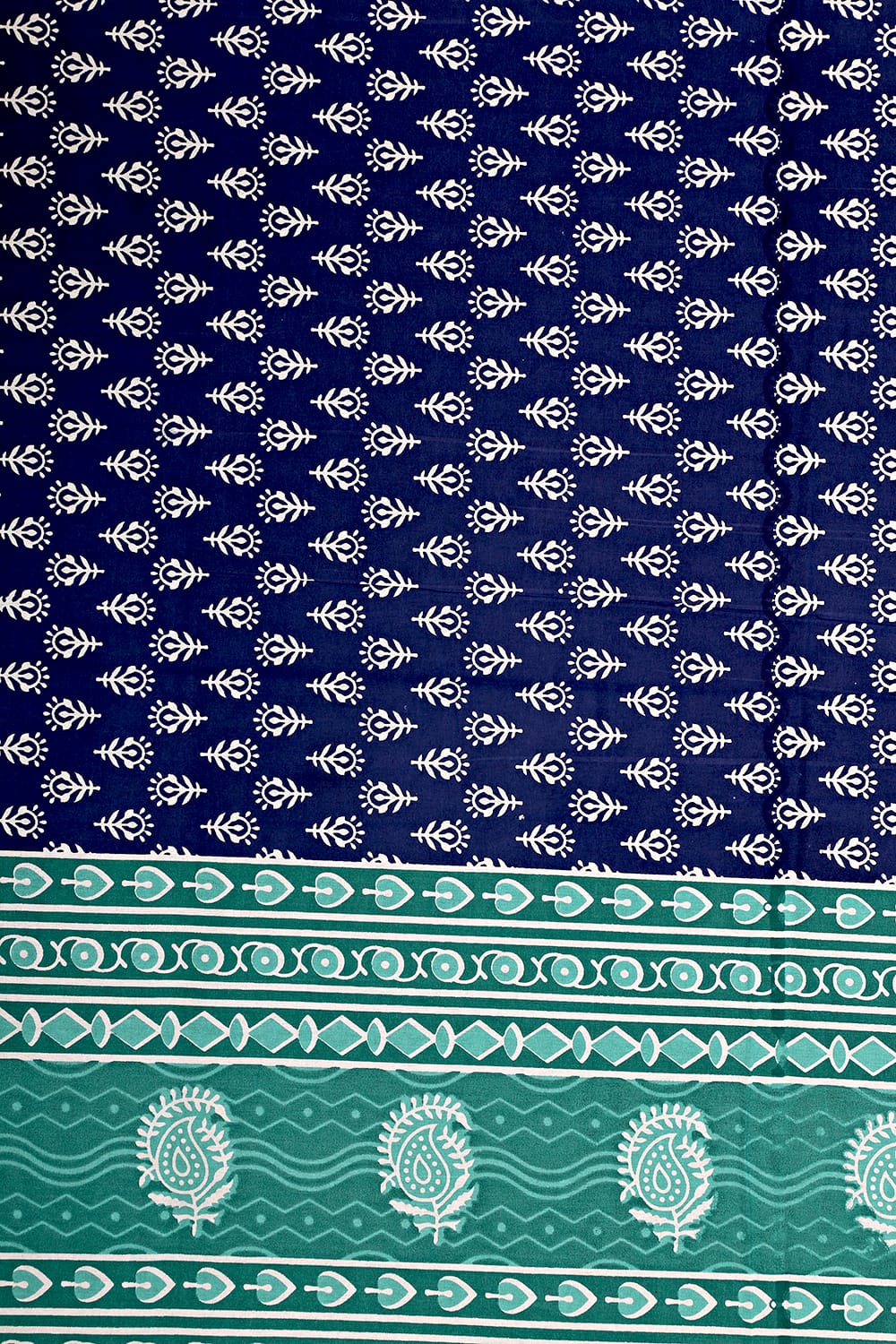 Premium Cotton Double Bedsheet with Pillow Covers – Indigo & Teal Block Print, 210 TC