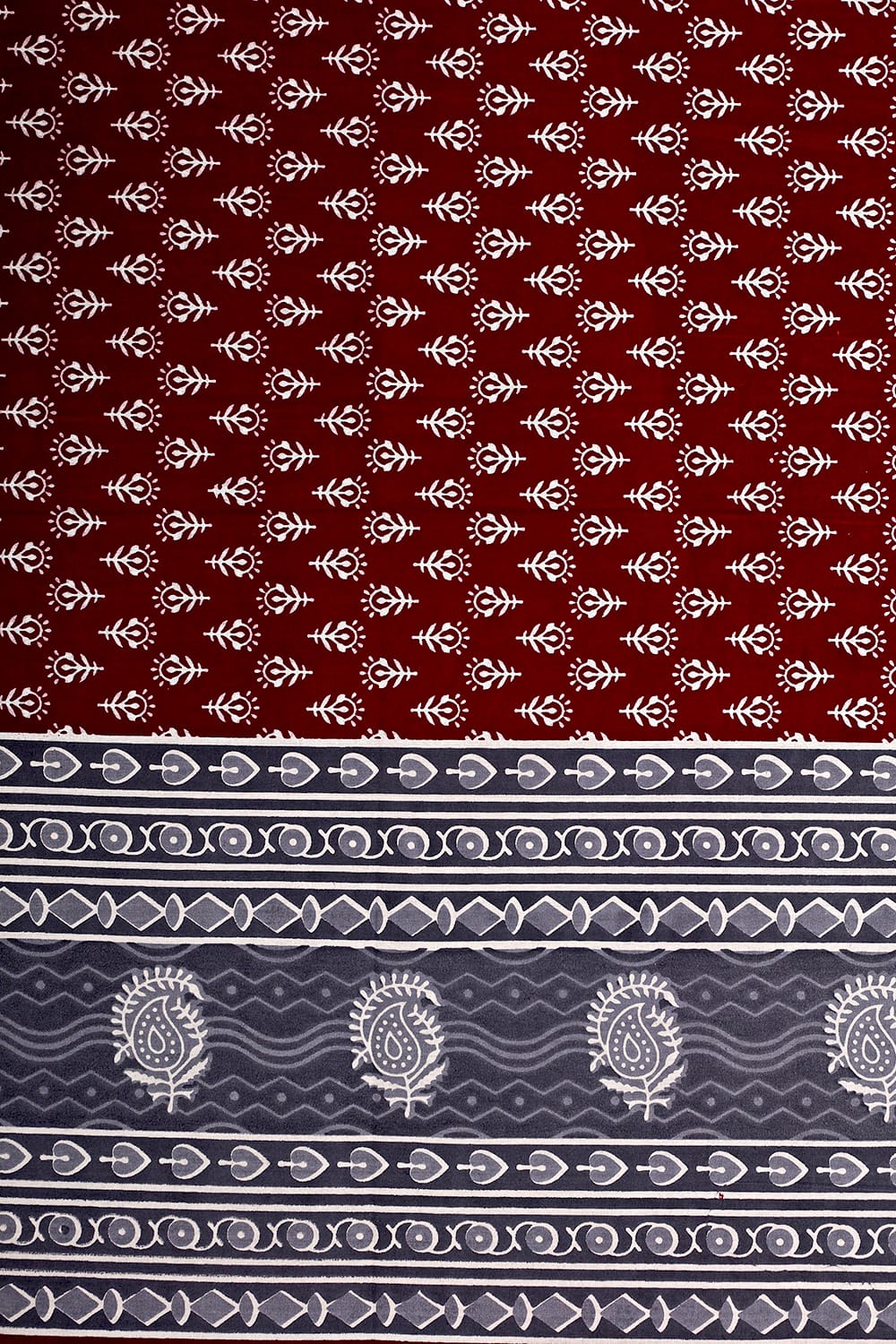 Premium Cotton Double Bed Sheet with 2 Pillow Covers – 210 TC, Maroon & Grey Traditional Print