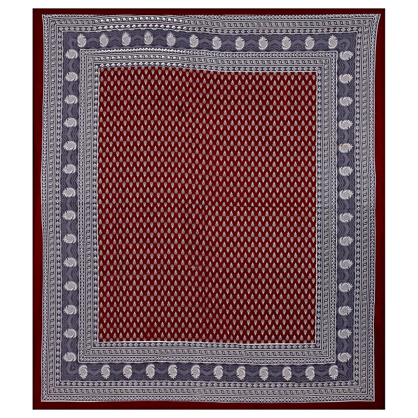 Premium Cotton Double Bed Sheet with 2 Pillow Covers – 210 TC, Maroon & Grey Traditional Print