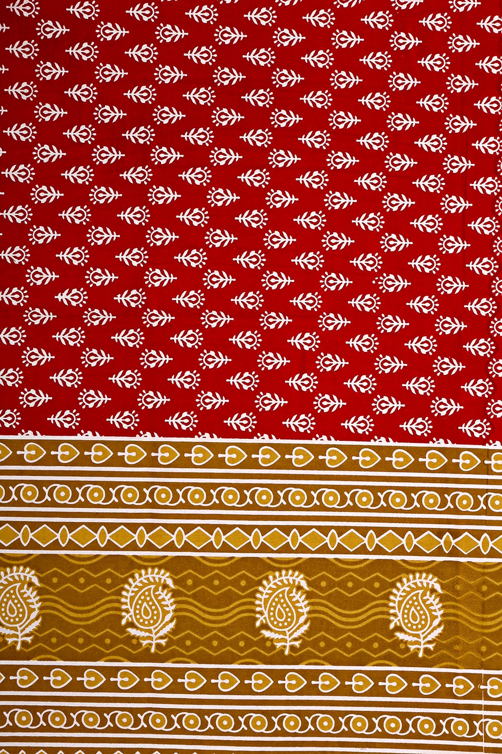 Jaipuri Cotton Double Bedsheet with 2 Pillow Covers – Red & Beige Floral Print, TC 210