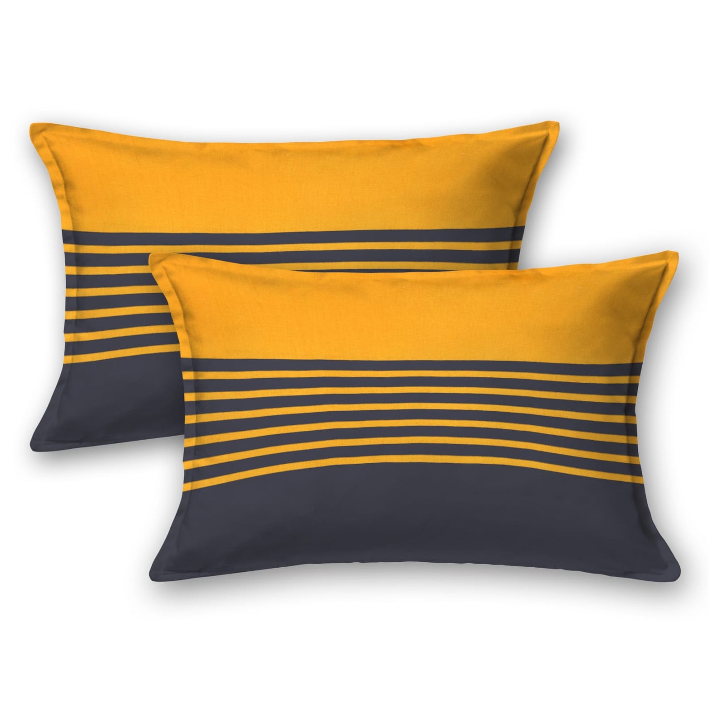 210 TC Cotton Double Bedsheet with 2 Pillow Covers | Yellow & Grey Polka Dot & Stripe Design | Soft & Durable