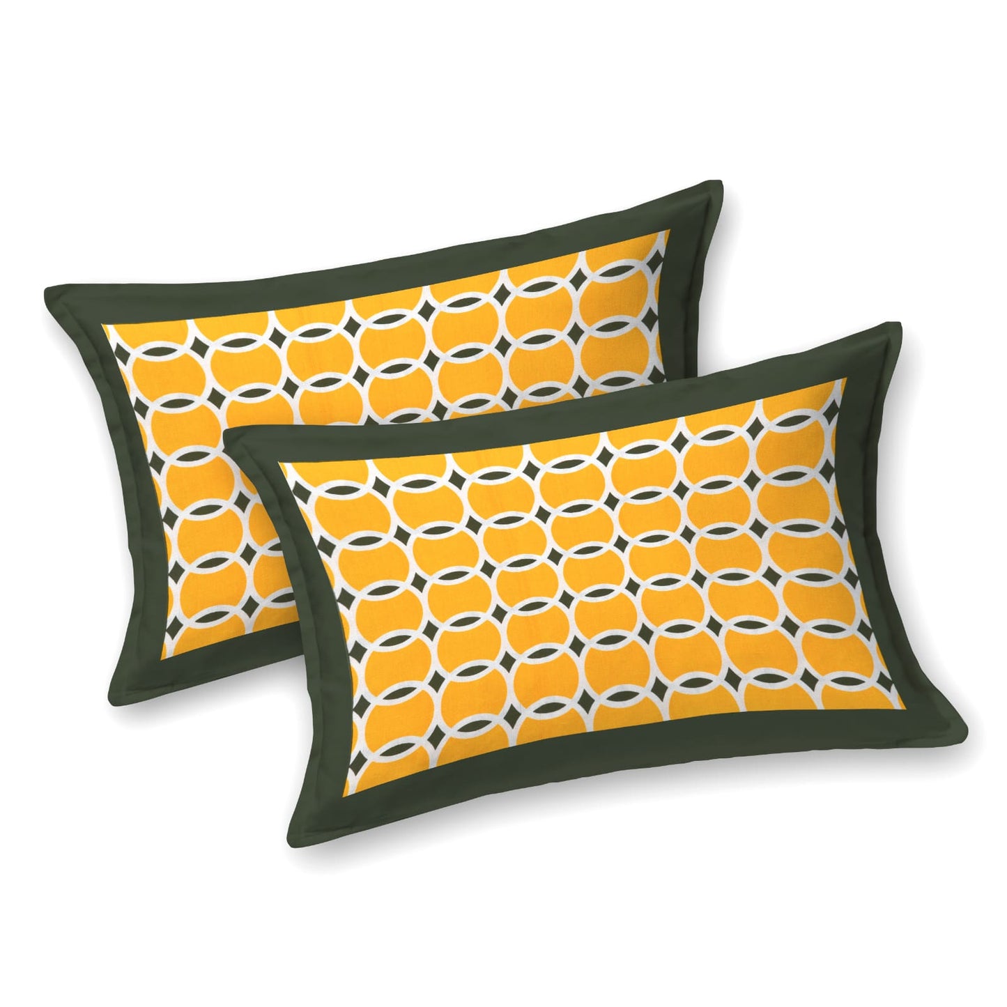 Premium 210 TC Double Bedsheet with Pillow Covers – Yellow & Green Geometric Print