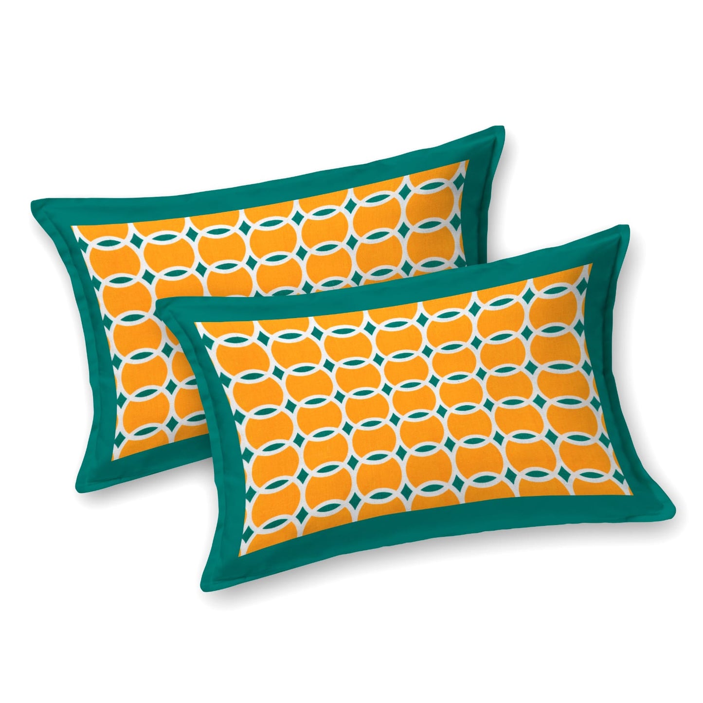 Premium 210 TC Double Bedsheet with Pillow Covers – Orange & Purple Geometric Floral Print