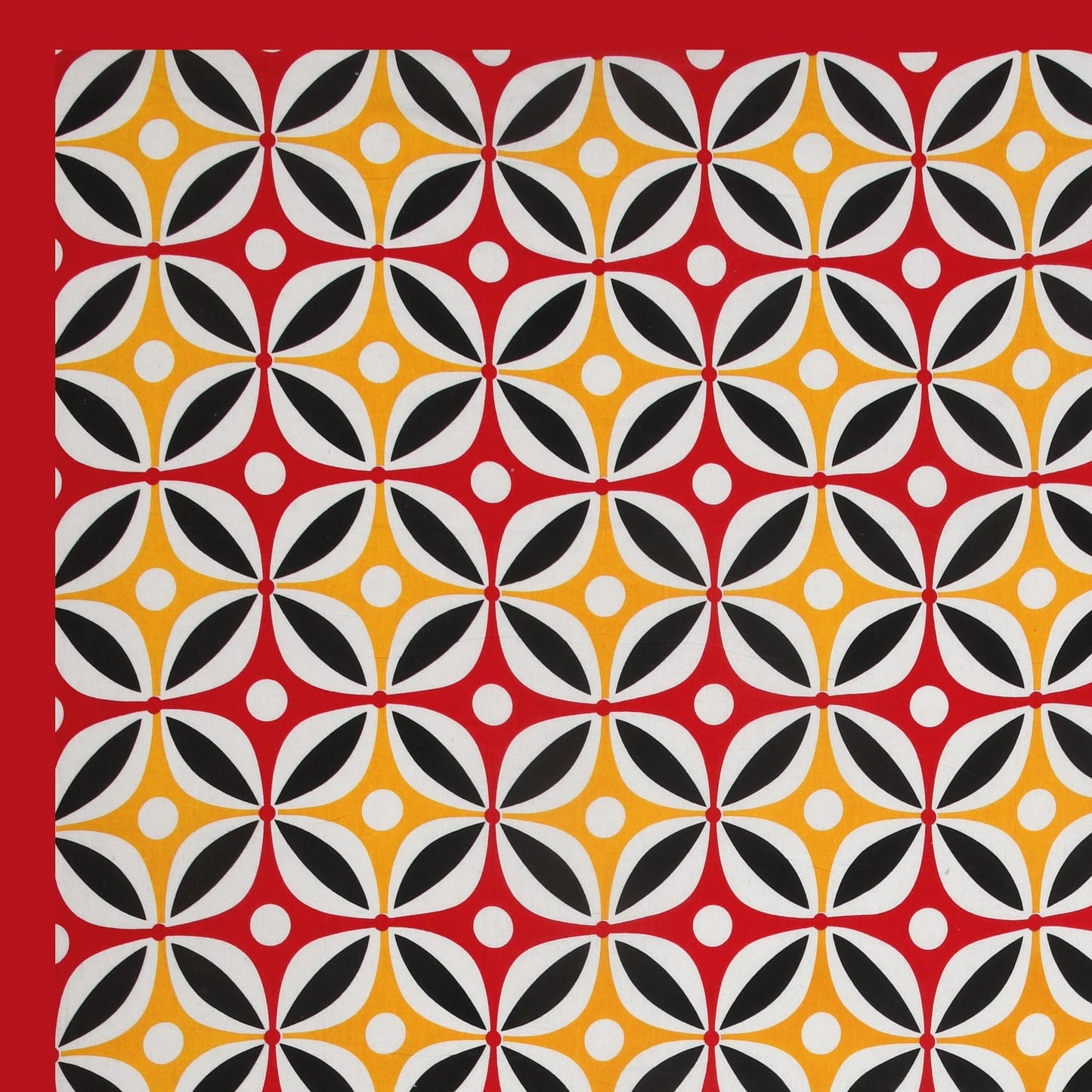 Premium 210 TC Double Bedsheet with Pillow Covers – Red, Black & Yellow Geometric Print