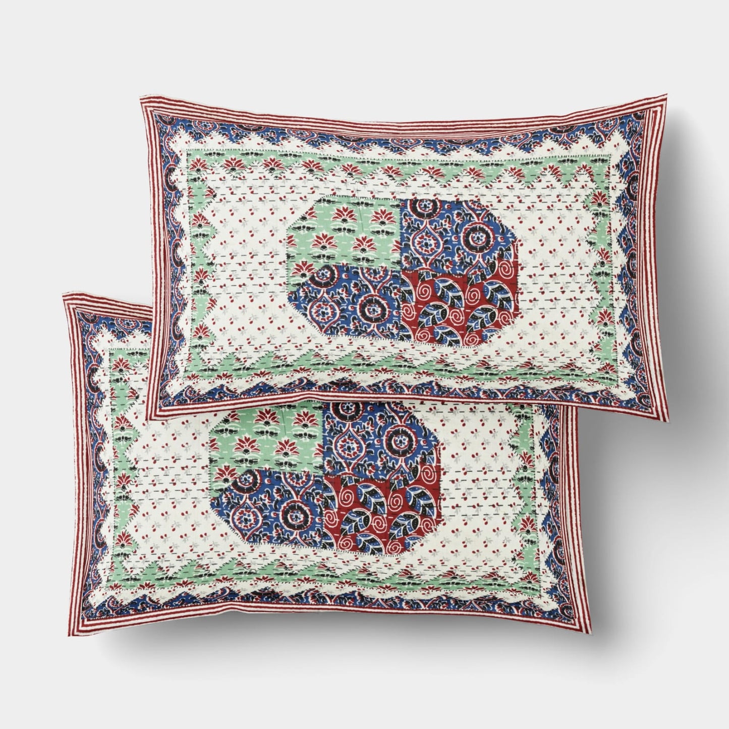 Premium 210 TC Cotton Double Bed Sheet with 2 Pillow Covers – Multicolor Geometric & Floral Print