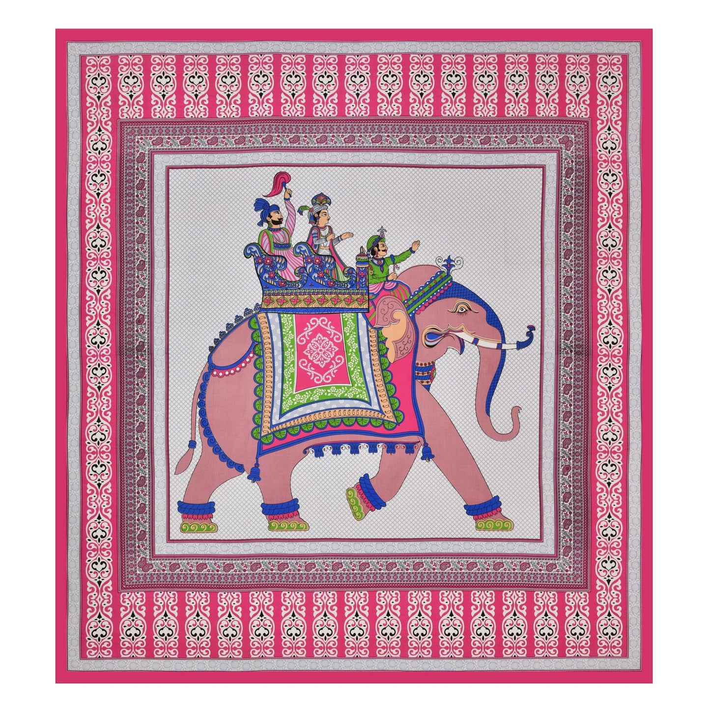 Premium 210 TC Cotton Double Bedsheet with Traditional Elephant Print – Set of 2 Pillow Covers