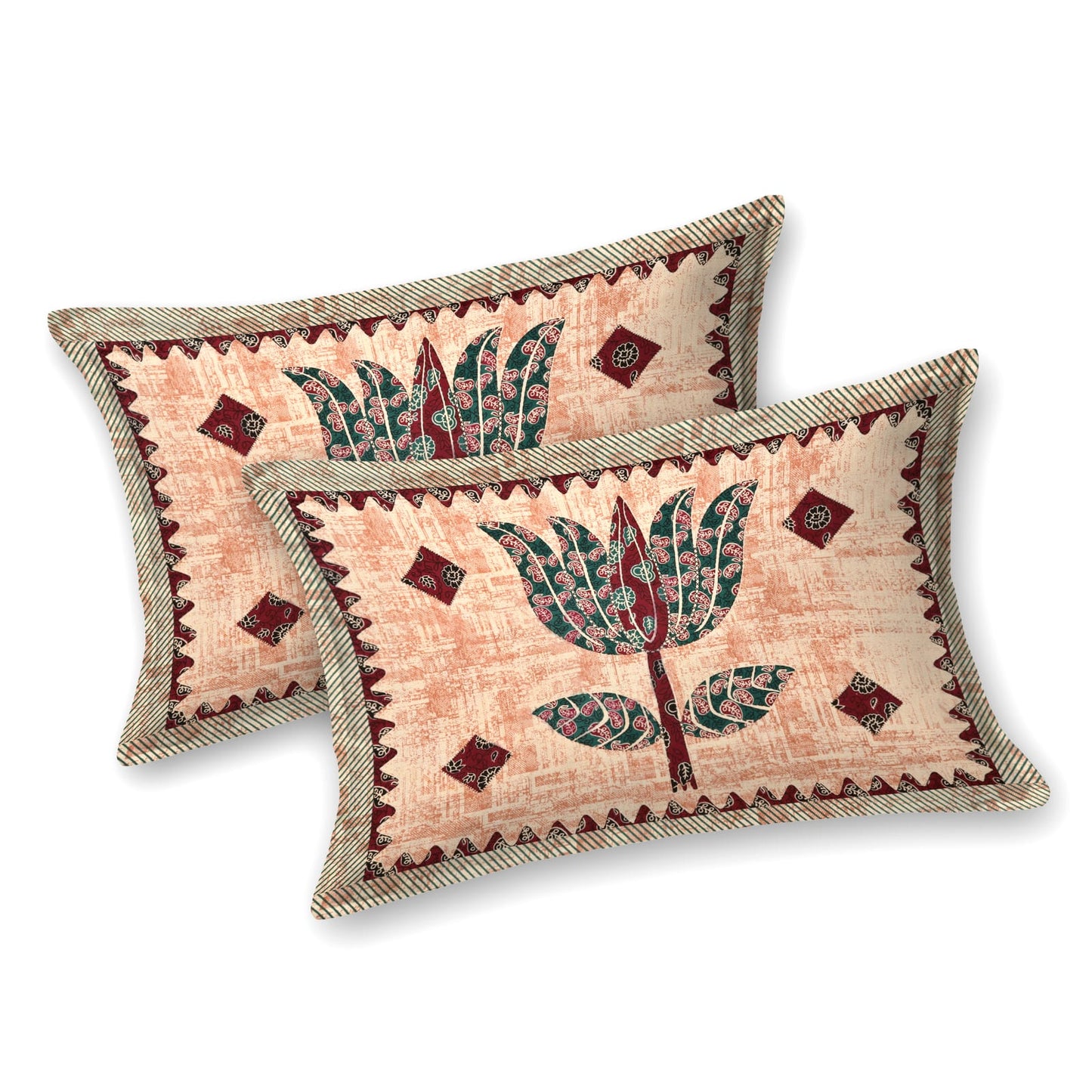 Premium Cotton Double Bedsheet with 2 Pillow Covers | 210 TC | Floral Handblock Print