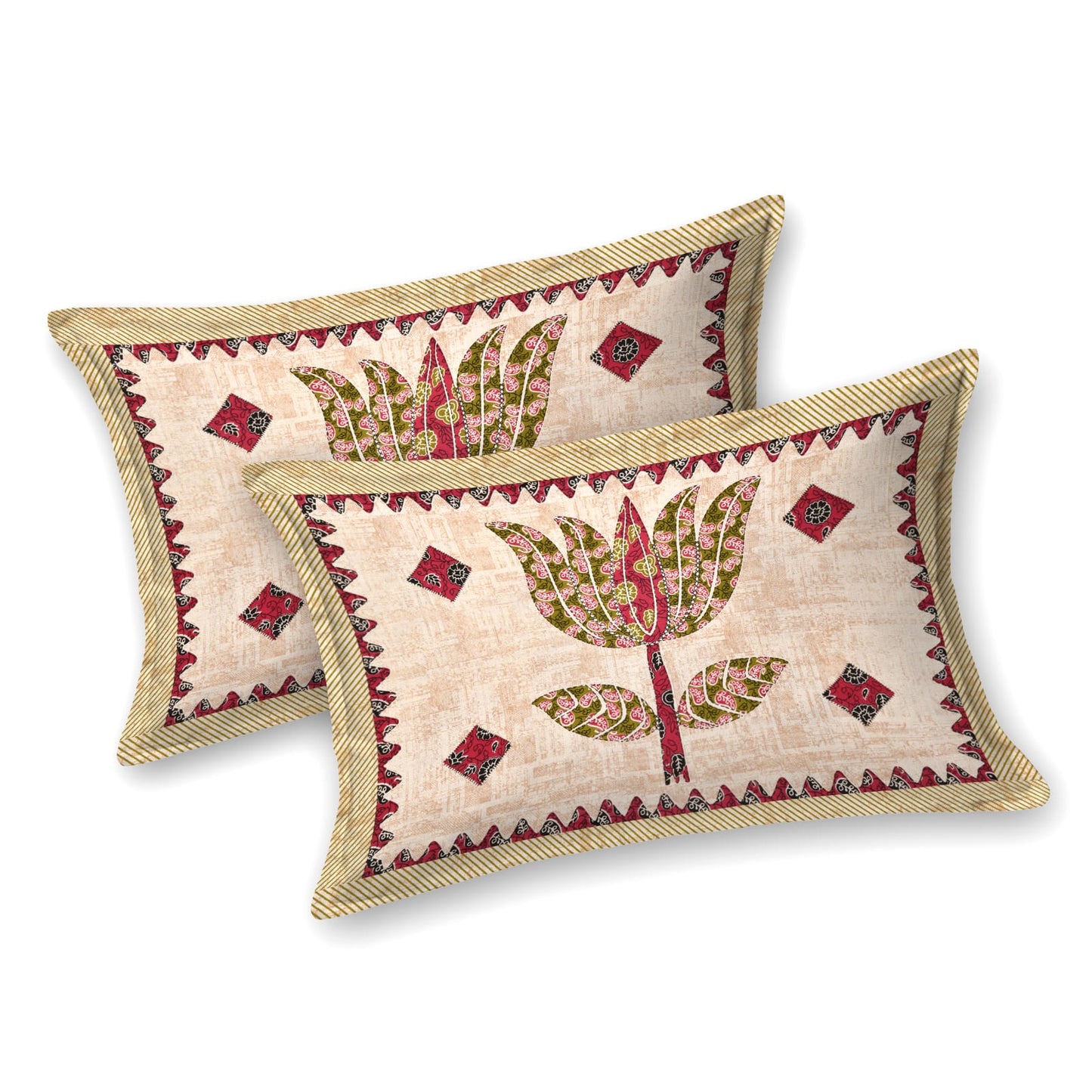 Premium 210 TC Cotton Double Bedsheet with 2 Pillow Covers – Traditional Lotus Print