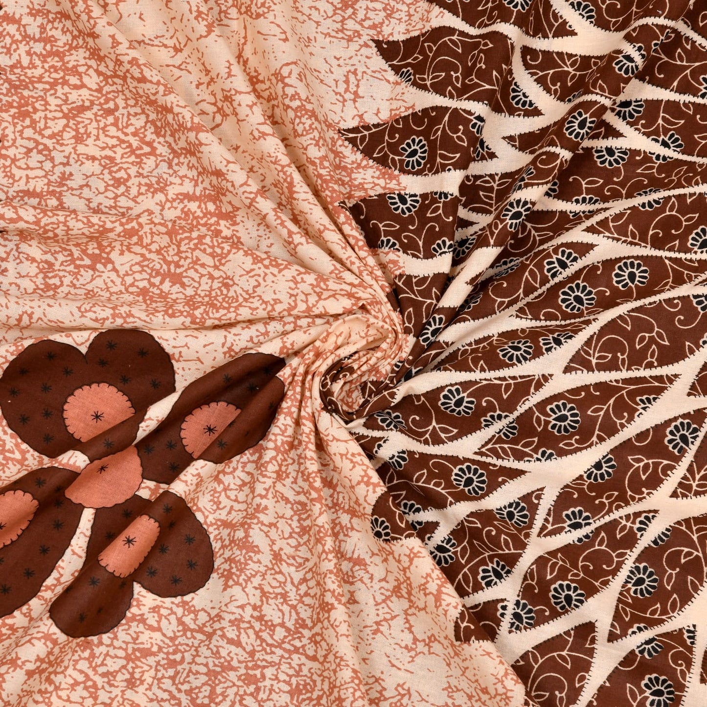 Premium TC 210 Double Bedsheet with 2 Pillow Covers | Cotton | Traditional Brown & Beige Floral Print