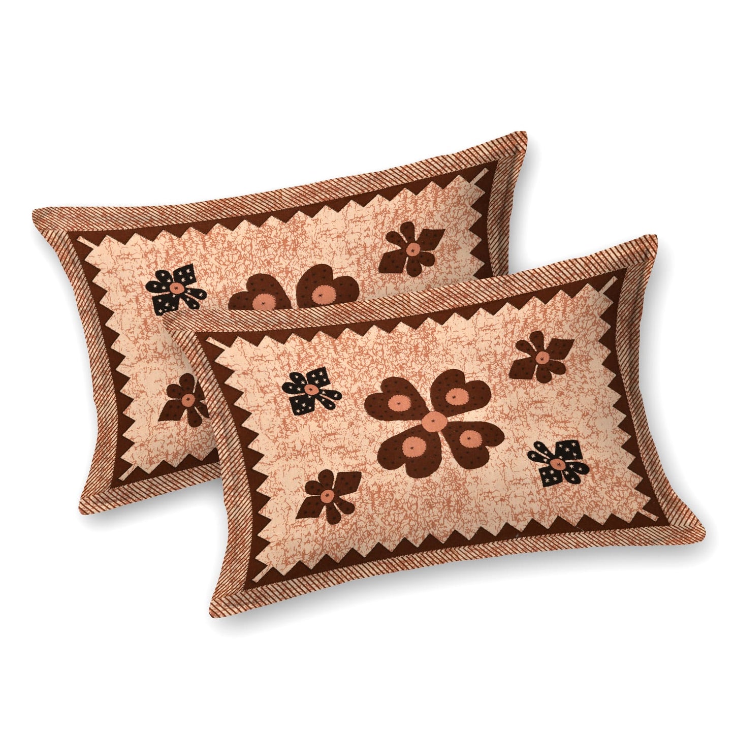 Premium TC 210 Double Bedsheet with 2 Pillow Covers | Cotton | Traditional Brown & Beige Floral Print