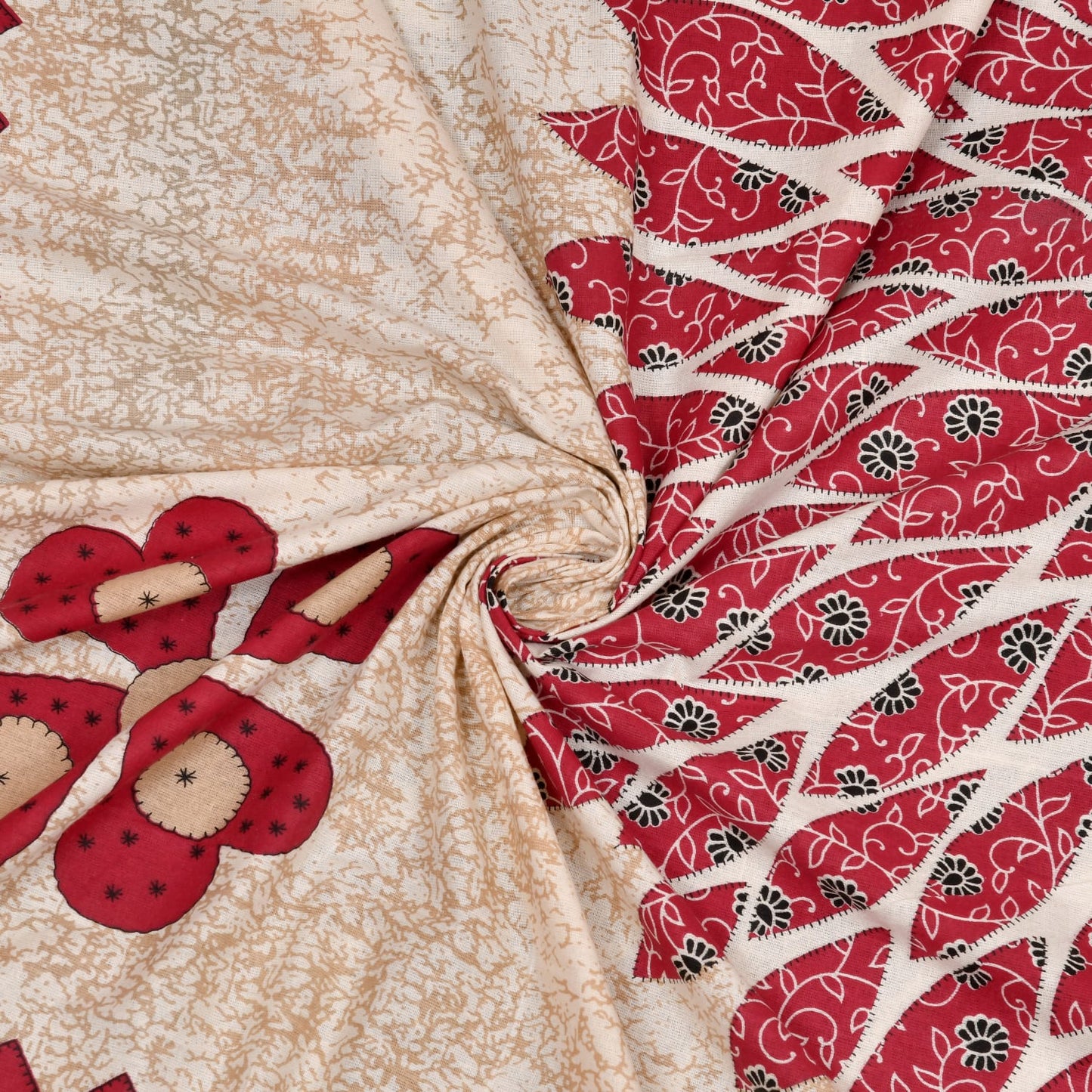 Premium Cotton Double Bed Sheet with Pillow Covers – 210 TC, Floral & Geometric Print