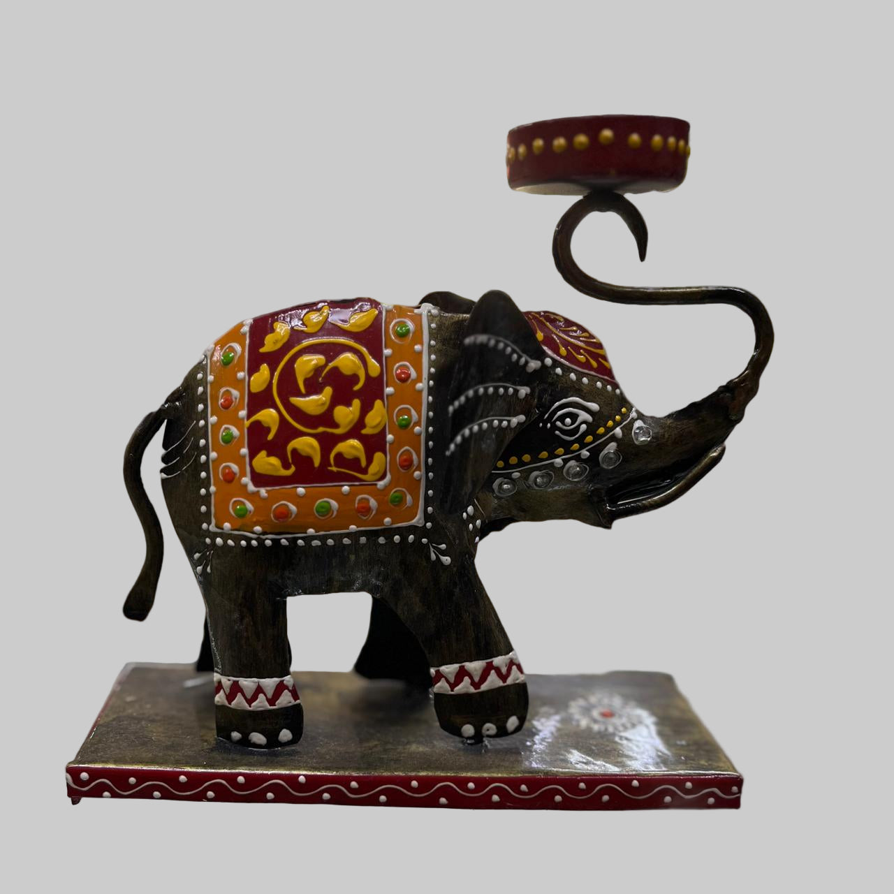 Handcrafted Decorative Elephant Candle Holder – Rajasthani Style Wooden Art