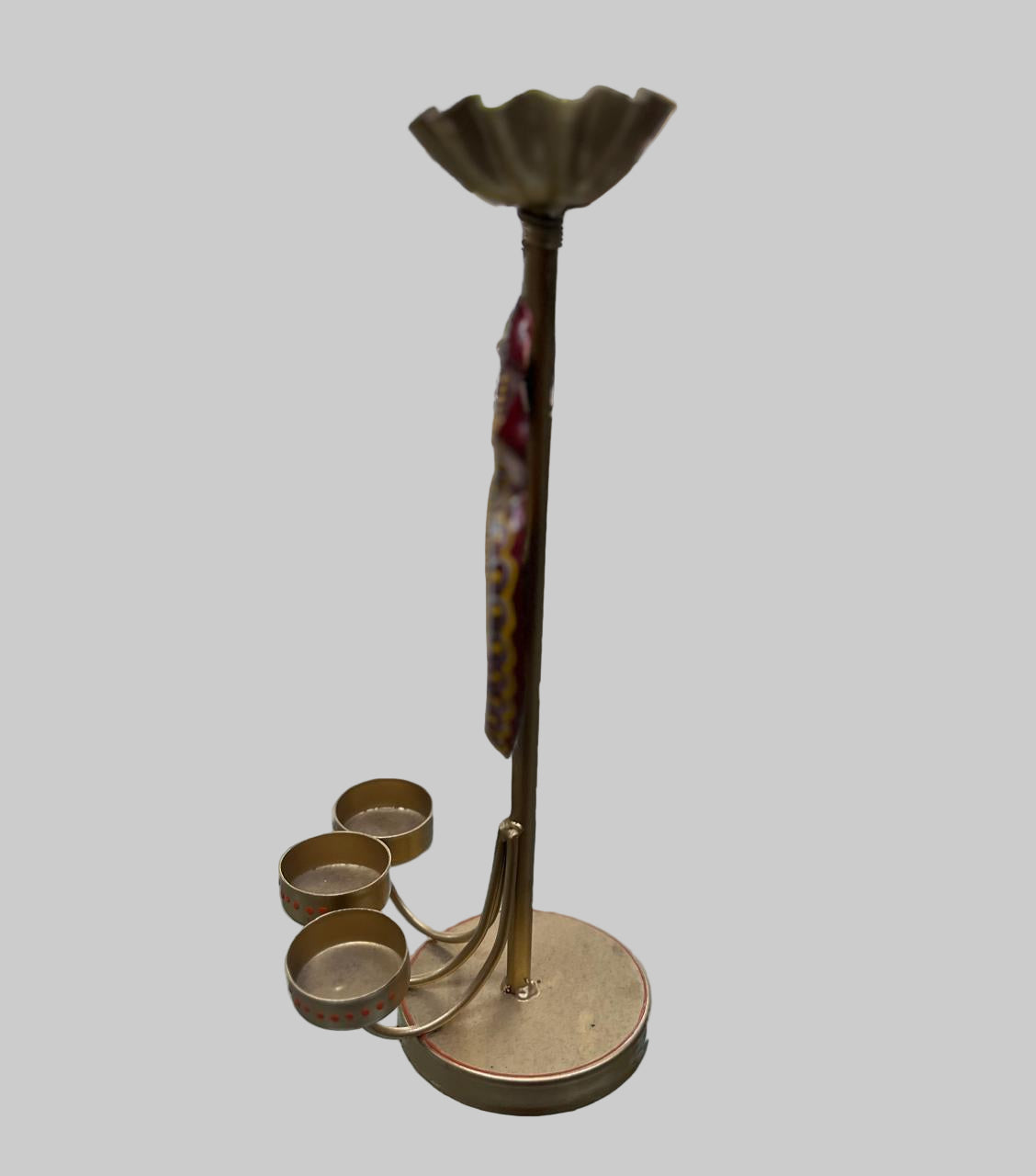 Decorative Brass Om Diya Stand with 3 Diyas & Agarbatti Holder