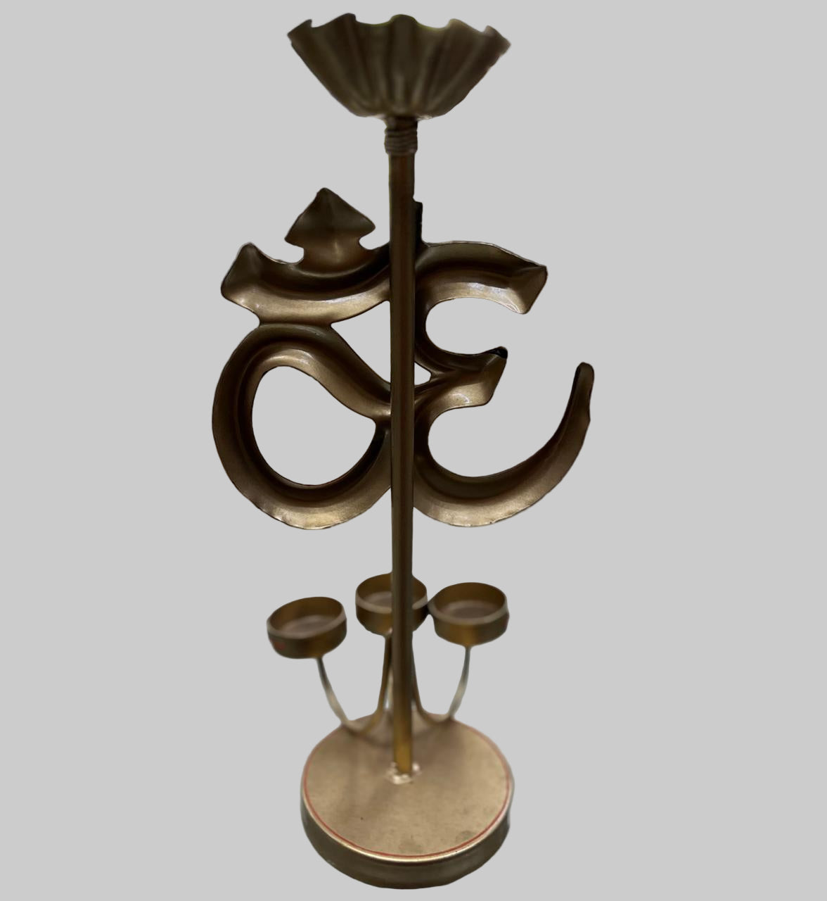 Decorative Brass Om Diya Stand with 3 Diyas & Agarbatti Holder