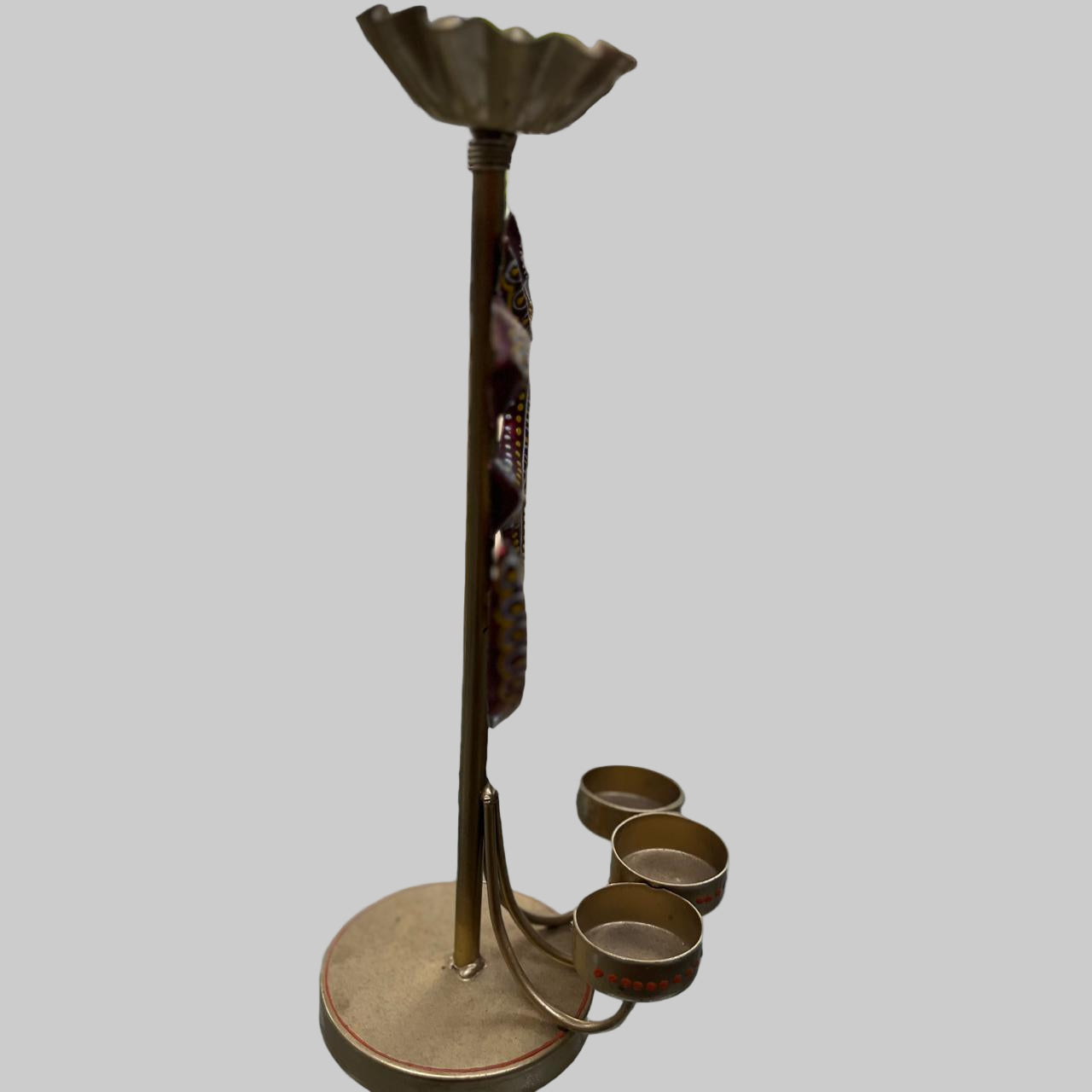Decorative Brass Om Diya Stand with 3 Diyas & Agarbatti Holder
