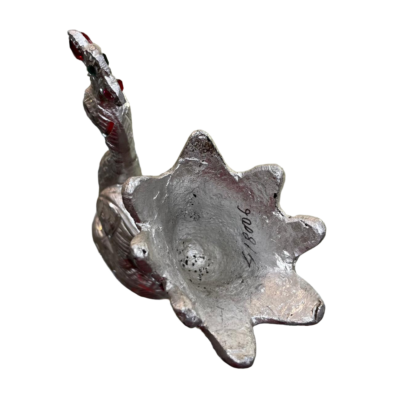 Unbreakable Silver Peacock Decorative Showpiece with Gemstone Accents