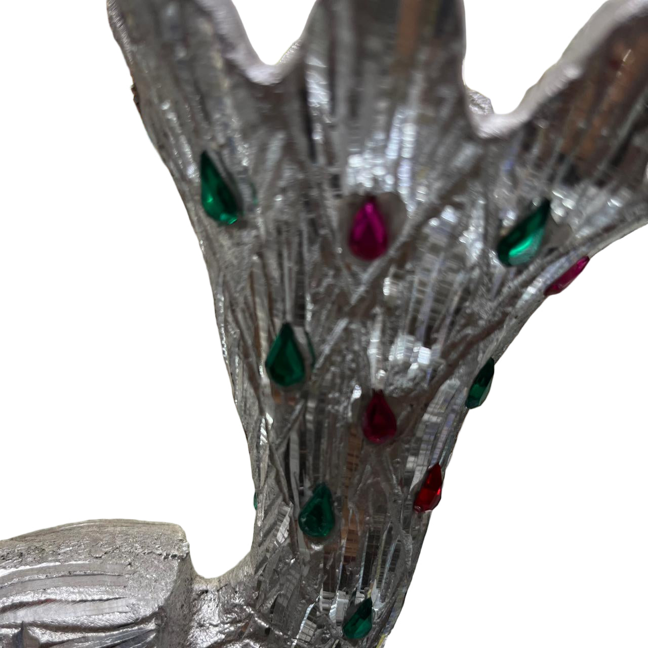 Unbreakable Silver Peacock Decorative Showpiece with Gemstone Accents