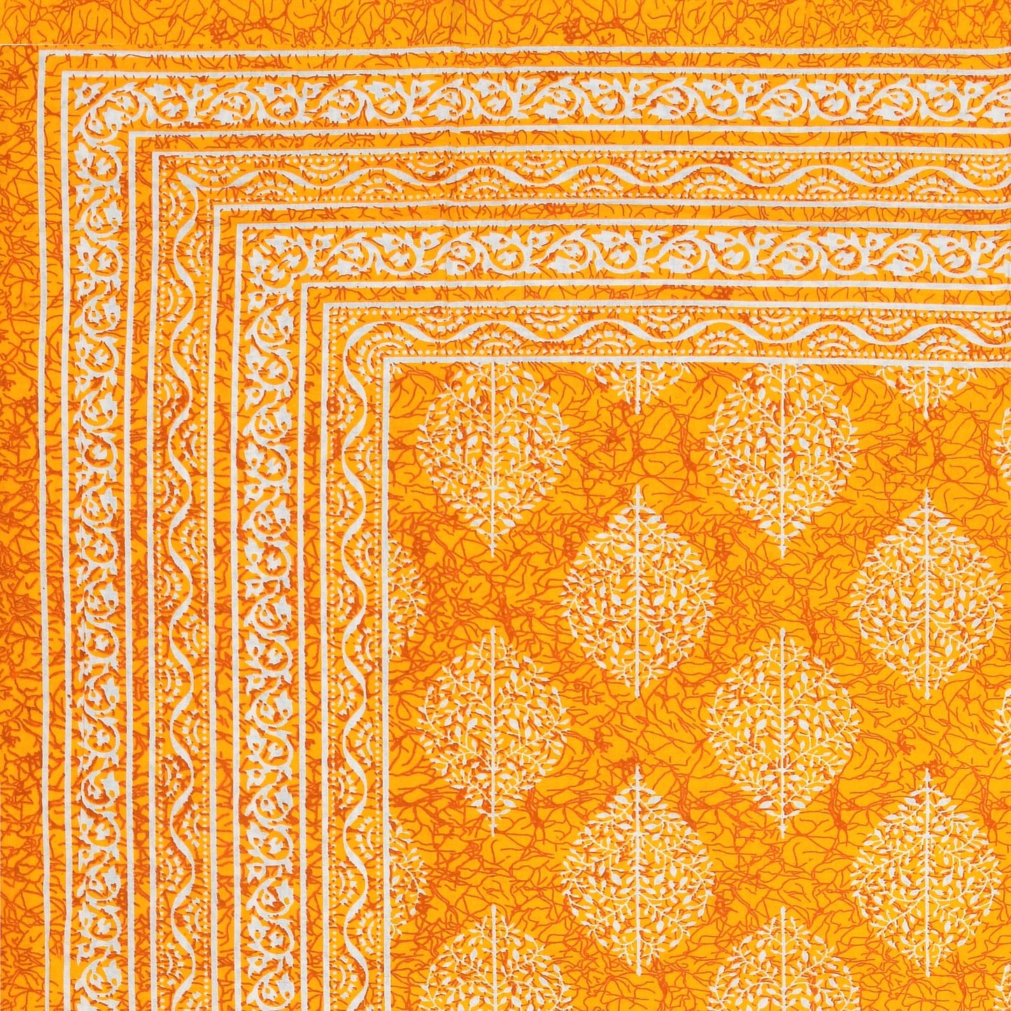 Single Cot Cotton Bedsheet – 150 TC, Traditional Print, Orange with Pillow Cover